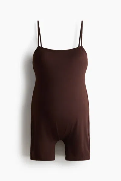 H&m Mama Shelf-bra Romper In Dark Brown