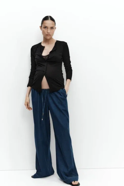 H&m Mama Wide Paper Bag Trousers In Blue