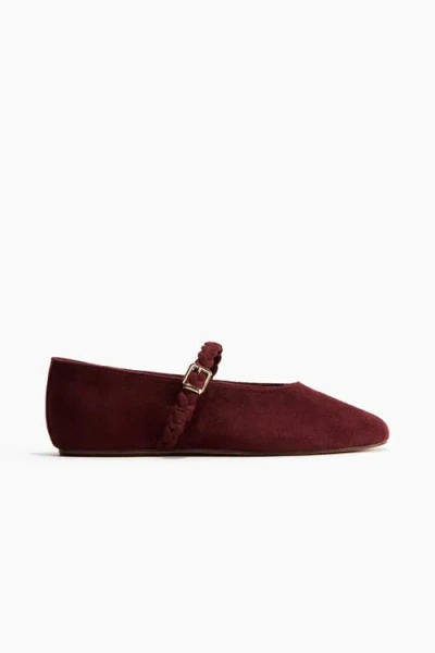 H&m Mary Jane Ballet Flats In Burgundy