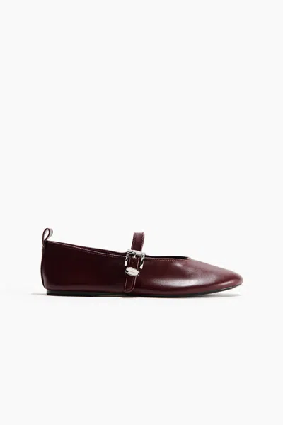 H&m Mary Jane Flats In Burgundy