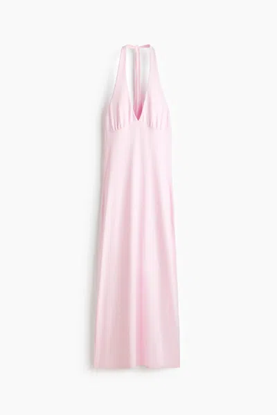 H&m Maxi Halterneck Dress In Light Pink