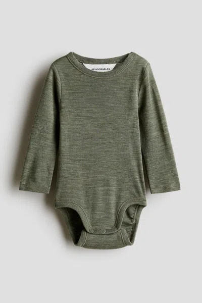 H&m Babies' Merino Wool Jersey Bodysuit In Green