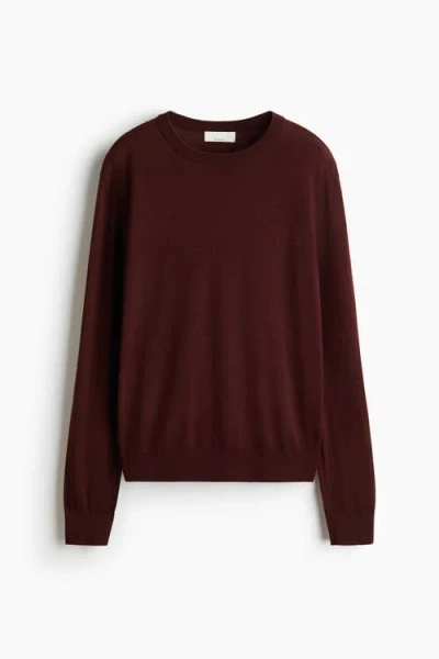 H&m Merino Wool Jumper In Burgundy