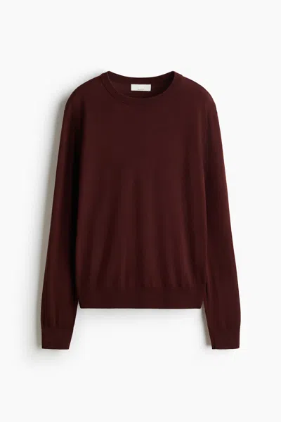 H&m Merino Wool Sweater In Burgundy