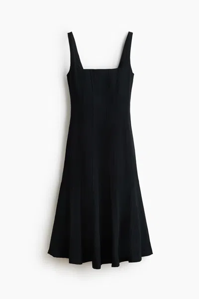 H&m Midi Dress With Flared Skirt In Black