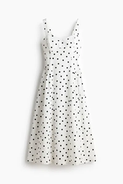H&m Midi Dress With Flared Skirt In White