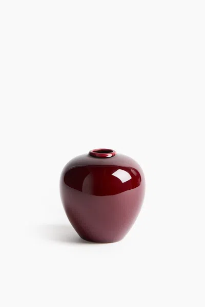 H&m Mini Stoneware Vase In Burgundy