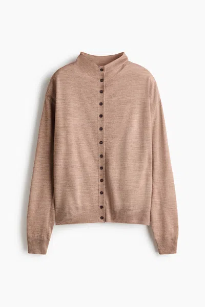 H&m Mock Turtleneck Cardigan In Brown