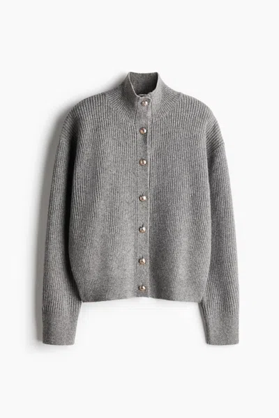 H&m Mock Turtleneck Cardigan In Gray