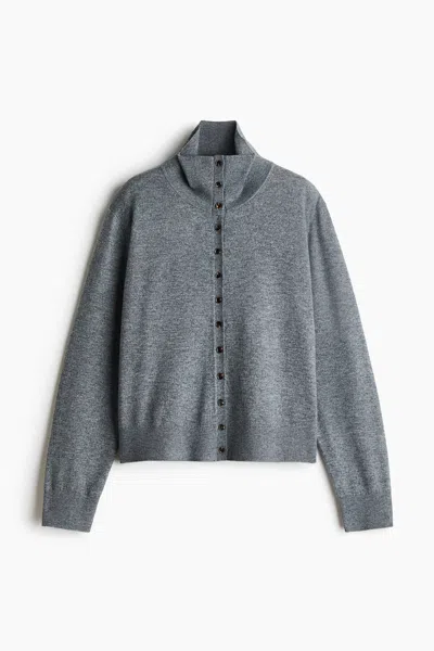 H&m Mock Turtleneck Cardigan In Gray