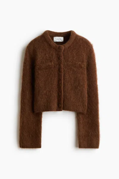 H&m Mohair-blend Cardigan With Shoulder Pads In Brown