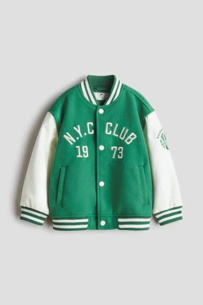 H&m Kids'  Motif-detail Baseball Jacket In Green
