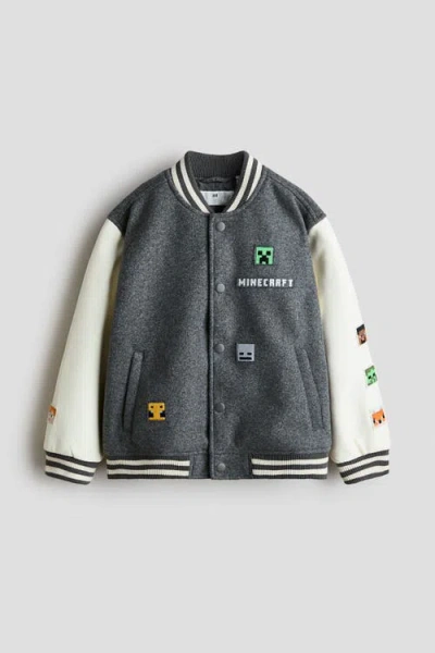 H&m Kids'  Motif-detail Baseball Jacket In Gray