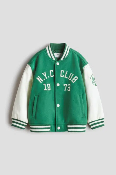 H&m Kids' Motif-detail Baseball Jacket In Green
