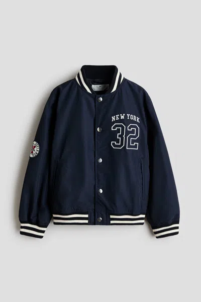 H&m Kids' Motif-detail Baseball Jacket In Blue