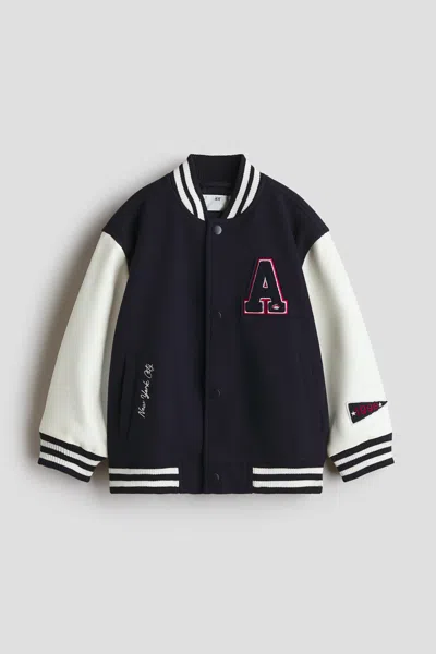 H&m Kids' Motif-detail Baseball Jacket In Black