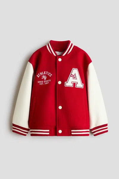 H&m Kids' Motif-detail Baseball Jacket In Red