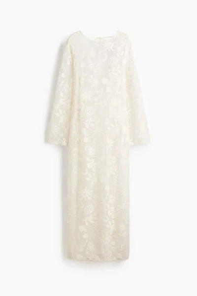 H&m Motif-detail Net Dress In White