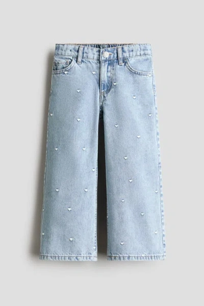 H&m Kids'  Motif-detail Wide Leg Jeans In Blue