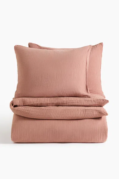 H&m Muslin King/queen Duvet Cover Set In Brown