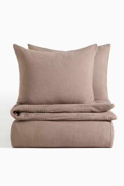 H&m Muslin King/queen Duvet Cover Set In Neutral