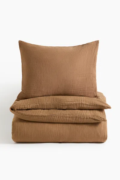 H&m Muslin Twin Duvet Cover Set In Brown