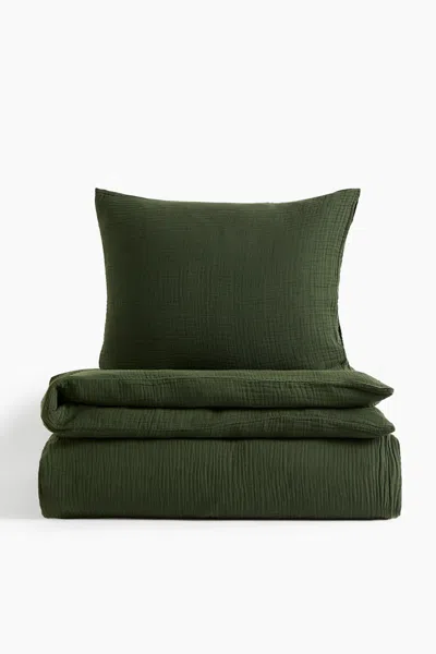 H&m Muslin Twin Duvet Cover Set In Green