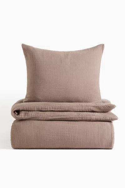 H&m Muslin Twin Duvet Cover Set In Brown