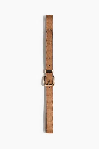 H&m Narrow Belt In Dark Beige/crocodile Pattern