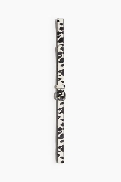 H&m Narrow Leather Belt In Cream/cowhide Print