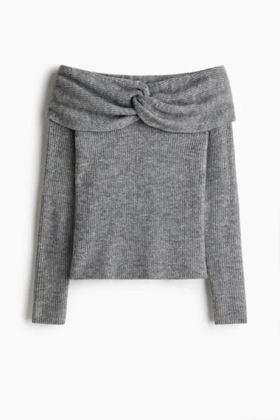 H&m Off-the-shoulder Jumper In Gray