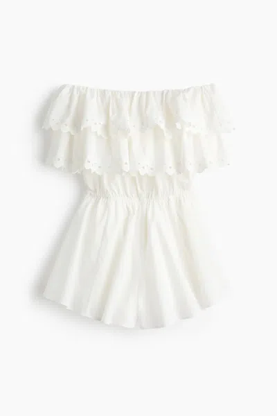 H&m Off-the-shoulder Romper With Eyelet Embroidery In White