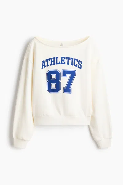 H&m Off-the-shoulder Sweatshirt In White