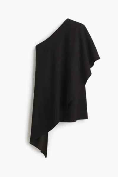 H&m One-shoulder Cape Top In Black