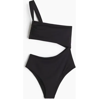 H&m One-shoulder Cut-out Swimsuit In Black