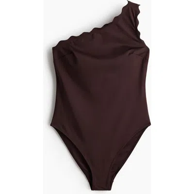 H&m One-shoulder Padded-cup Swimsuit In Brown