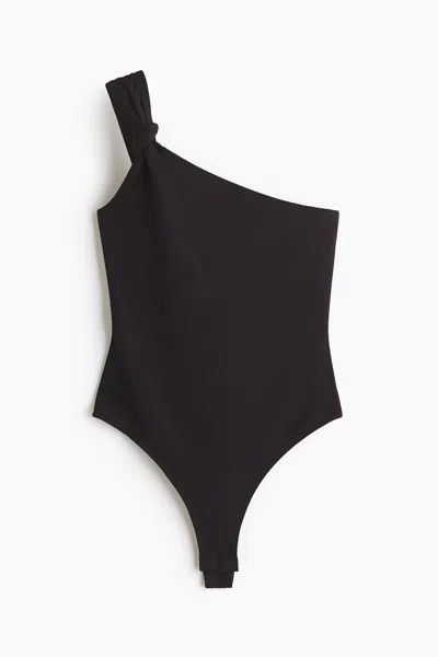 H&m One-shoulder Thong Bodysuit In Black