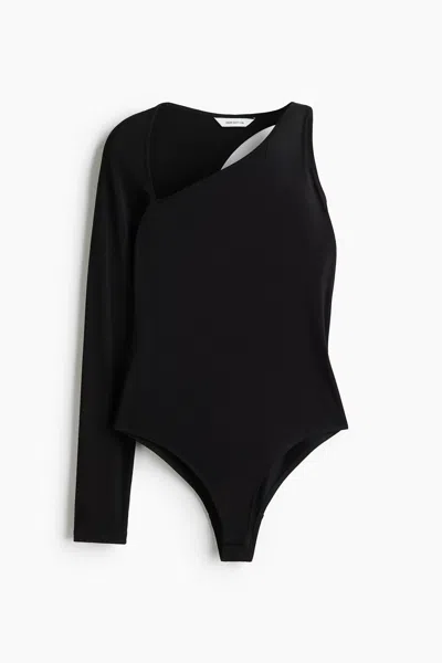 H&m One-sleeve Bodysuit In Black