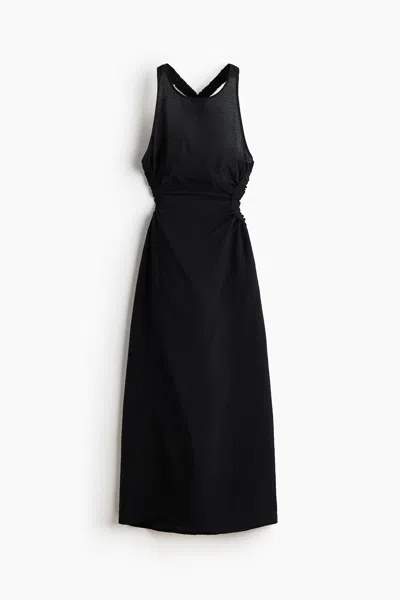 H&m Open-back Maxi Dress In Black