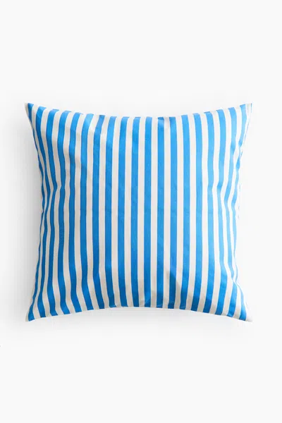H&m Outdoor Canvas Cushion Cover In Bright Blue/striped