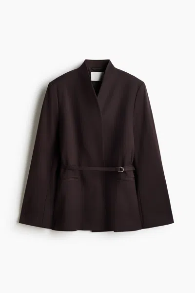 H&m Oversized Belted Jacket In Brown