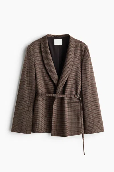 H&m Oversized Belted Jacket In Brown