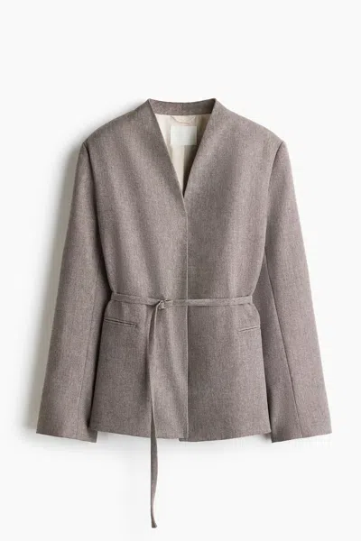 H&m Oversized Belted Jacket In Gray