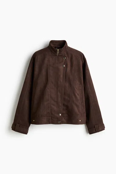 H&m Oversized Biker Jacket In Dark Brown
