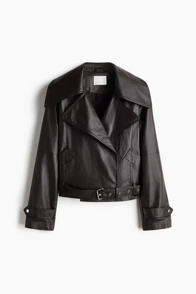 H&m Oversized Biker Jacket In Brown