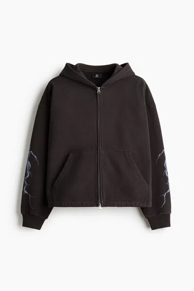 H&m Oversized Boxy Hooded Jacket In Brown