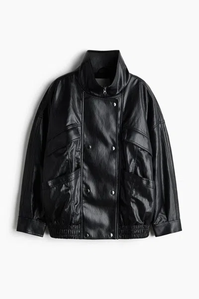 H&m Oversized Coated Jacket In Black