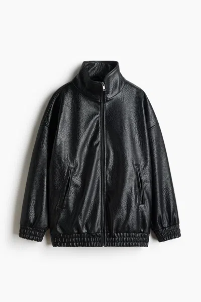H&m Oversized Coated Jacket In Black