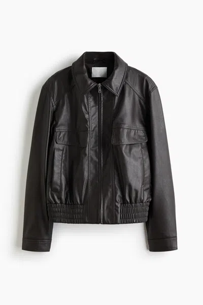 H&m Oversized Coated Jacket In Black