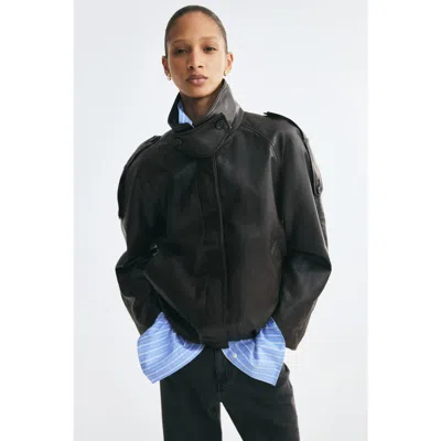 H&m Oversized Coated Jacket In Black